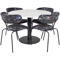 Pyöreä ruokailuryhmä Venture Home, Ø106cm valkoinen Estelle-pöytä + 4 mustaa Arrow-tuolia