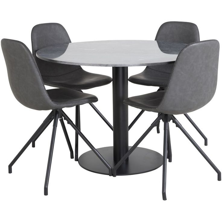 Ruokailuryhmä Venture Home, ø106cm musta Estelle-pöytä + 4 pyörivää Polar-tuolia, musta keinonahka