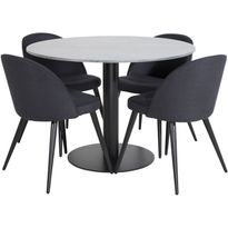Ruokailuryhmä Venture Home, ø106cm musta Estelle-pöytä + 4 mustaa Velvet-tuolia