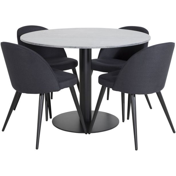 Ruokailuryhmä Venture Home, ø106cm musta Estelle-pöytä + 4 mustaa Velvet-tuolia