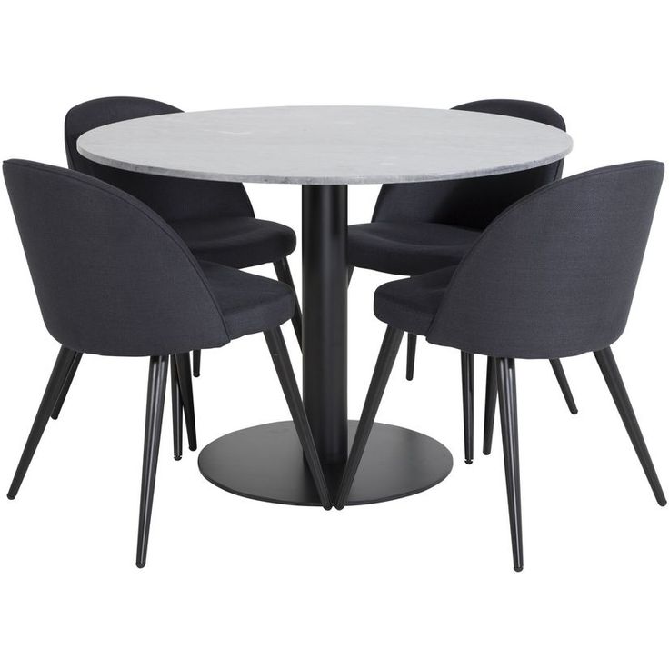 Ruokailuryhmä Venture Home, ø106cm musta Estelle-pöytä + 4 mustaa Velvet-tuolia