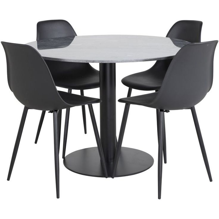 Ruokailuryhmä Venture Home, ø106cm musta Estelle-pöytä + 4 mustaa Polar Plastic -tuolia