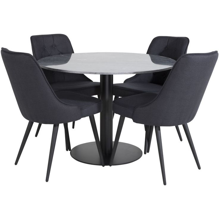 Ruokailuryhmä Venture Home, ø106cm musta Estelle-pöytä + 4 mustaa Velvet Deluxe-tuolia