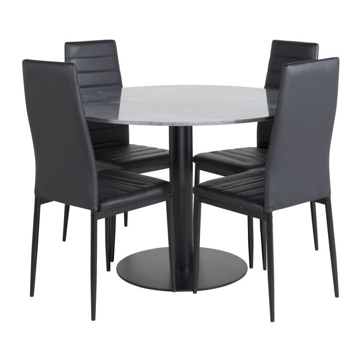 Ruokailuryhmä Venture Home, ø106cm musta Estelle-pöytä + 4 mustaa Slim-tuolia, keinonahka