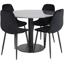 Ruokailuryhmä Venture Home, ø106cm musta Estelle-pöytä + 4 mustaa Polar Daimond -tuolia, sametti