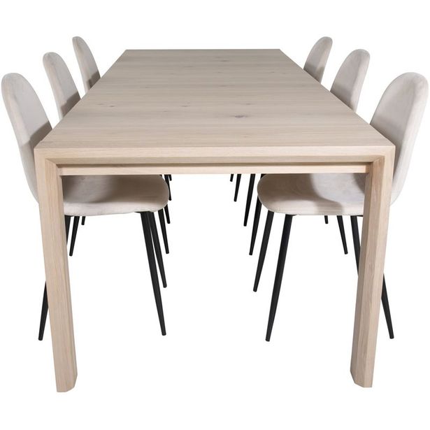 Ruokailuryhmä Venture Home, jatkettava beige Slider-pöytä + 6 beigeä Polar-tuolia, sametti