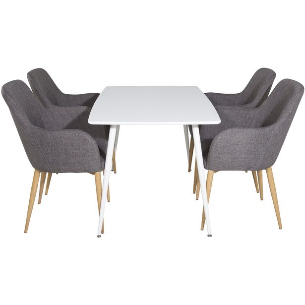 Ruokailuryhmä Venture Home, 120x75cm valkoinen Polar-pöytä + 4 tummanharmaata Comfort-tuolia