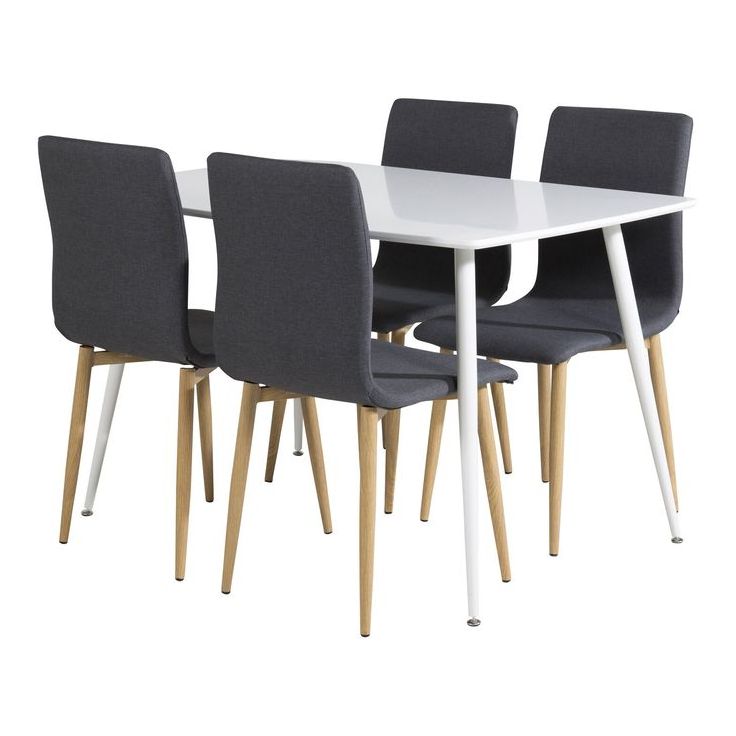Ruokailuryhmä Venture Home, valkoinen Polar-pöytä + 4 tummanharmaata Windu-tuolia