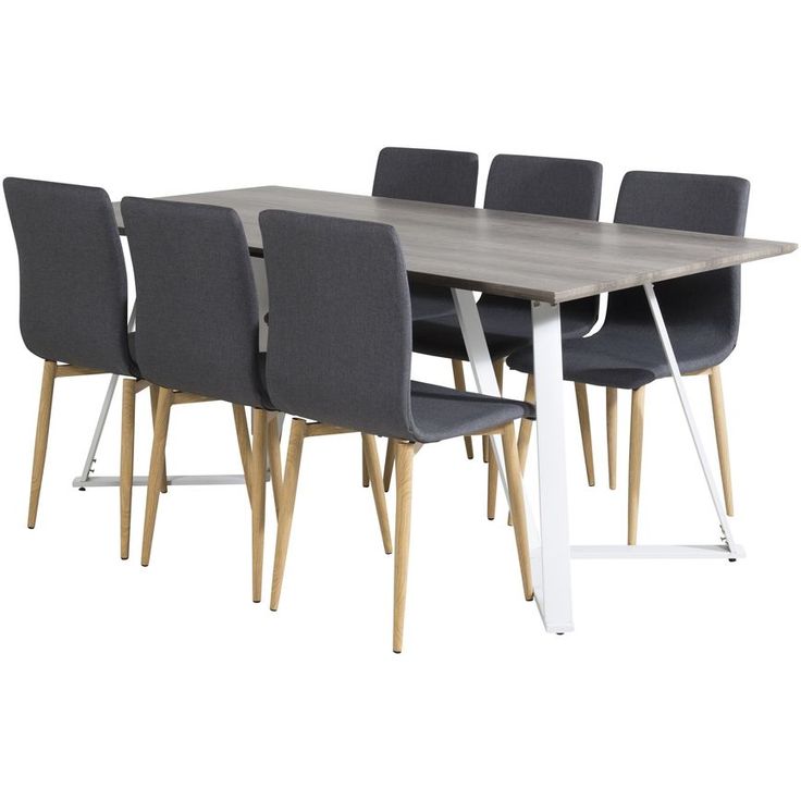 Ruokailuryhmä Venture Home, 180x90cm harmaa/valkoinen Marina-pöytä + 6 harmaata Windu-tuolia