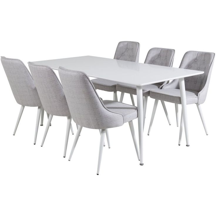 Ruokailuryhmä Venture Home, 180x90cm valkoinen Polar-pöytä+ 6 vaaleanharmaata Velvet Deluxe -tuolia