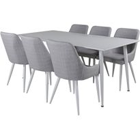 Ruokailuryhmä Venture Home, 180x90cm valkoinen Polar-pöytä+ 6 vaaleanharmaata Plaza-tuolia