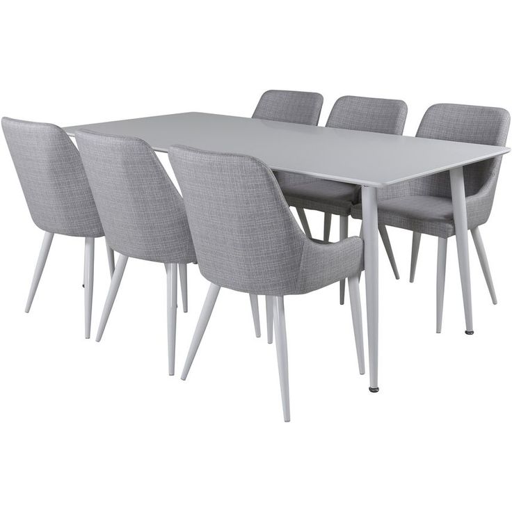 Ruokailuryhmä Venture Home, 180x90cm valkoinen Polar-pöytä+ 6 vaaleanharmaata Plaza-tuolia
