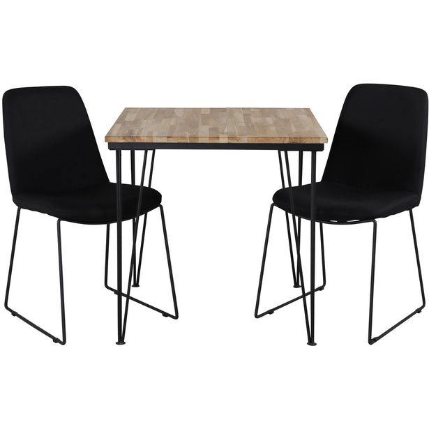 Ruokailuryhmä Venture Home, 80x80cm ruskea Bali-pöytä + 2 mustaa Muce-tuolia