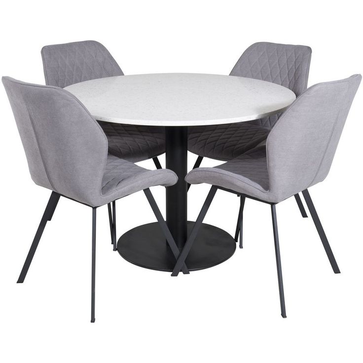 Ruokailuryhmä Venture Home, ⌀106cm valkoinen Razzia-pöytä + 4 harmaata Gemma-tuolia