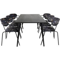Ruokailuryhmä Venture Home, 180x90cm Dipp-pöytä, musta + 6 mustaa Arrow-tuolia, sametti