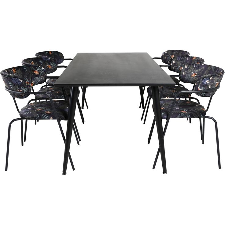 Ruokailuryhmä Venture Home, 180x90cm musta Dipp-pöytä + 6 mustaa Arrow-tuolia, sametti