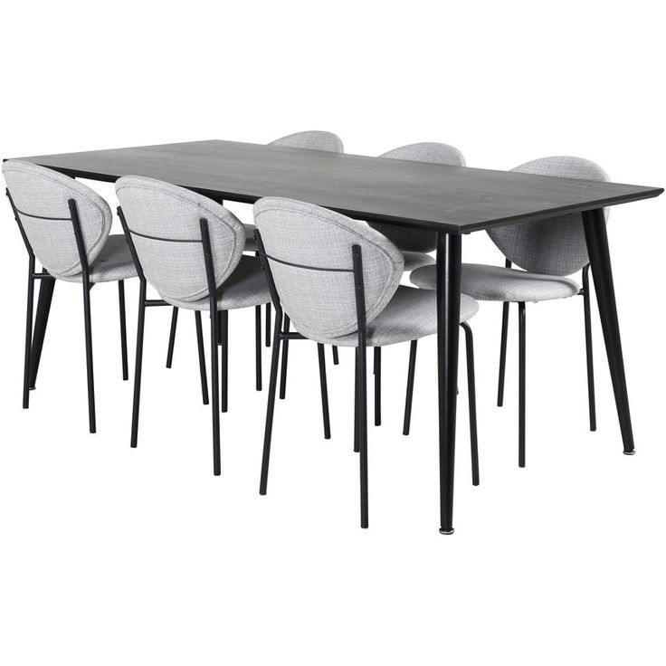 Ruokailuryhmä Venture Home, 180x90cm musta Dipp-pöytä + 6 harmaata Vault-tuolia