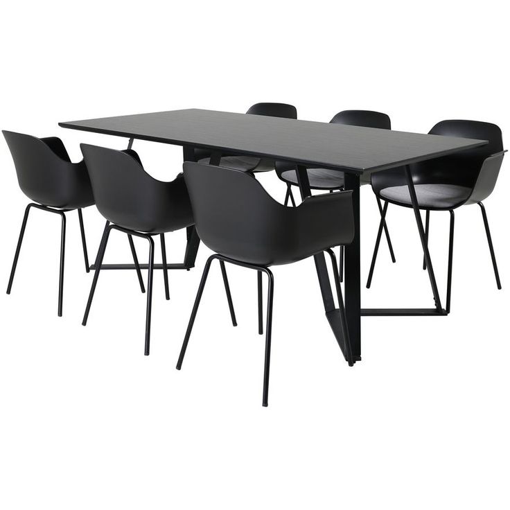 Ruokailuryhmä Venture Home, 180x90cm musta Marina-pöytä + 6 Comfort Plastic -tuolia