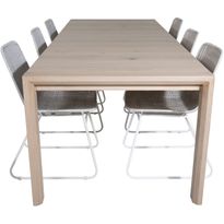 Jatkettava ruokailuryhmä Venture Home, 170/250x95cm vaalea Slider-pöytä + 6 valkoista Cirebon-tuolia