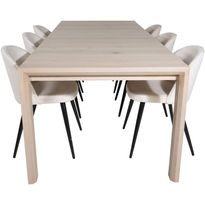 Ruokailuryhmä Venture Home, jatkettava beige Slider-pöytä + 6 beigeä Velvet-tuolia, sametti