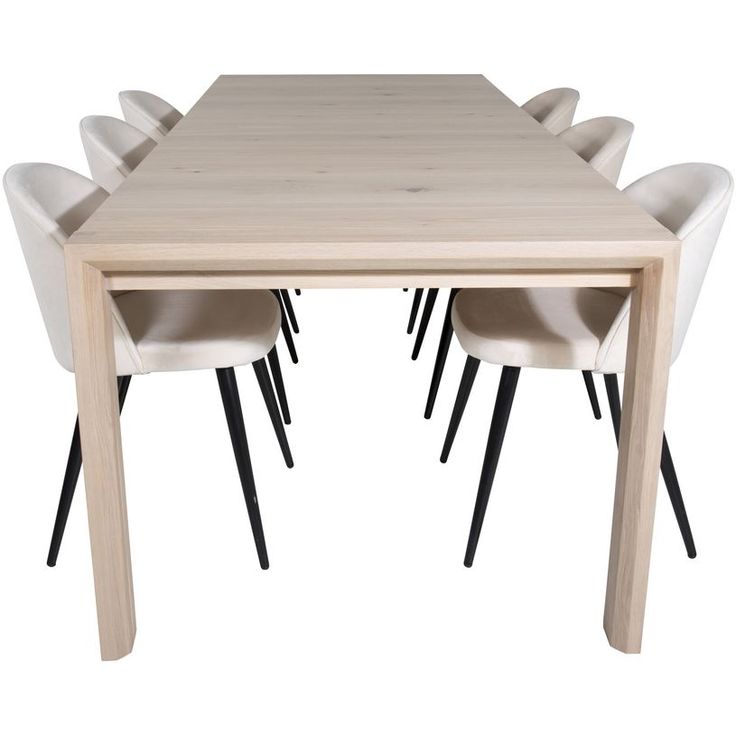 Ruokailuryhmä Venture Home, jatkettava beige Slider-pöytä + 6 beigeä Velvet-tuolia, sametti