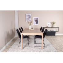 Jatkettava ruokailuryhmä Venture Home, 170/250x95cm vaalea Slider 2 -pöytä + 6 mustaa Muce-tuolia