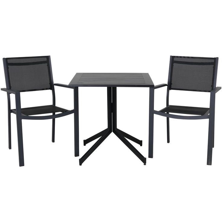 Parvekeryhmä Venture Home, 70x70cm Way-pöytä + 2 mustaa, pinottavaa Copacabana-tuolia