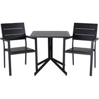 Parvekeryhmä Venture Home, 70x70cm Way-pöytä + 2 mustaa, pinottavaa Levels-tuolia