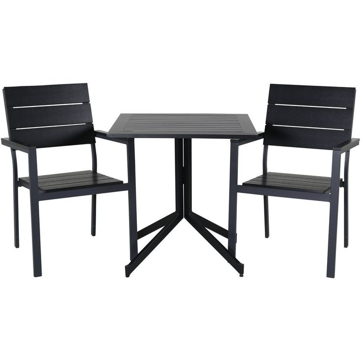 Parvekeryhmä Venture Home, 70x70cm Way-pöytä + 2 mustaa, pinottavaa Levels-tuolia