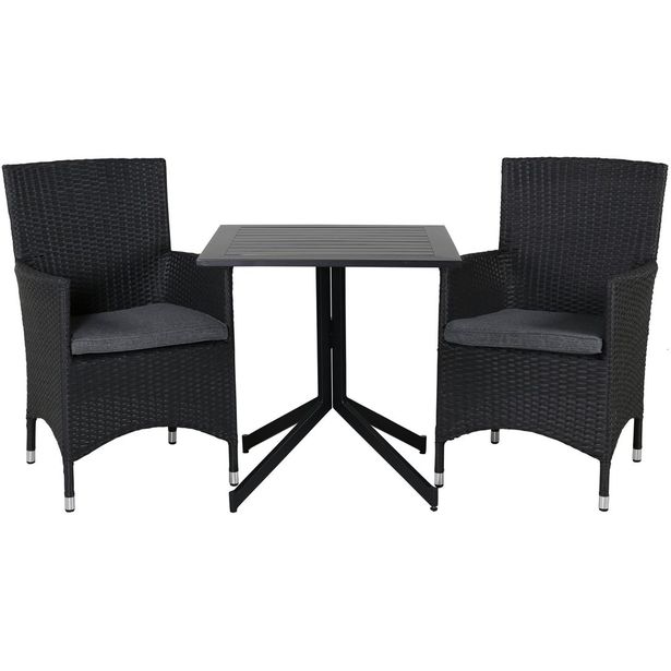 Parvekeryhmä Venture Home, 70x70cm Way-pöytä + 2 mustaa Malin-tuolia