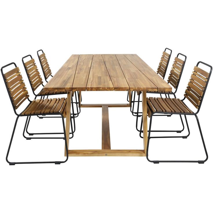 Ruokailuryhmä Venture Home, 220x100cm Plankton-pöytä + 6 musta/ruskeaa Bois-tuolia