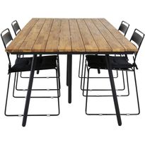 Ruokailuryhmä Venture Home, 200x100cm akaasia/musta Chan-pöytä + 4 mustaa Lina-tuolia