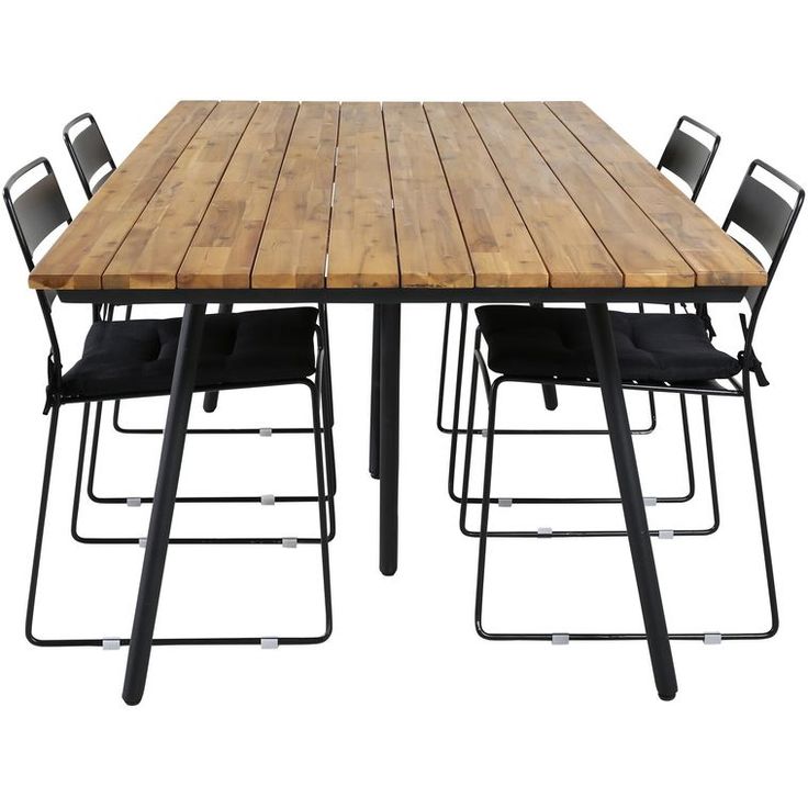 Ruokailuryhmä Venture Home, 200x100cm akaasia/musta Chan-pöytä + 4 mustaa Lina-tuolia