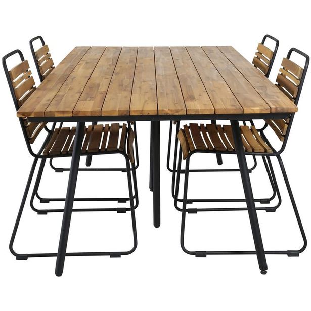 Ruokailuryhmä Venture Home, 200x100cm akaasia/musta Chan-pöytä + 4 ruskeaa Bois-tuolia