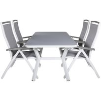 Ruokailuryhmä Venture Home, 160x90cm valkoinen Virya-pöytä + 4 harmaa/valkoista Albany-säätötuolia