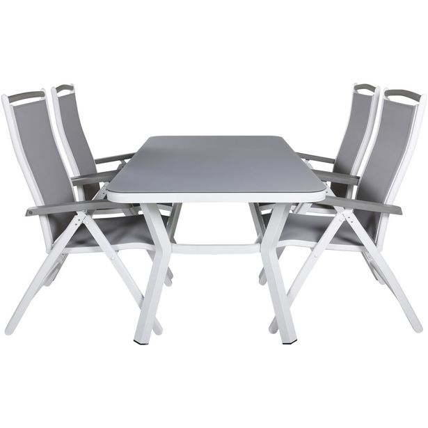 Ruokailuryhmä Venture Home, 160x90cm valkoinen Virya-pöytä + 4 harmaa/valkoista Albany-säätötuolia