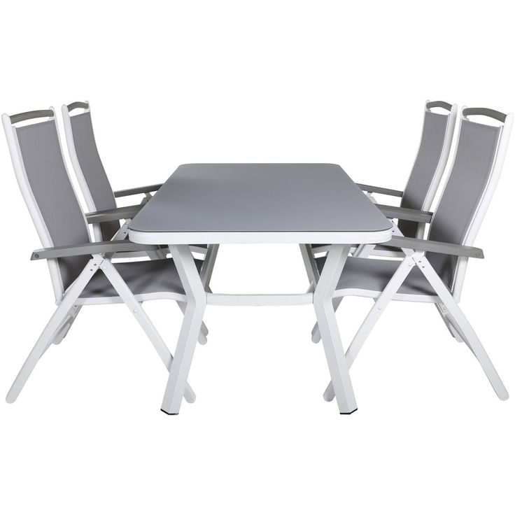 Ruokailuryhmä Venture Home, 160x90cm valkoinen Virya-pöytä + 4 harmaa/valkoista Albany-säätötuolia