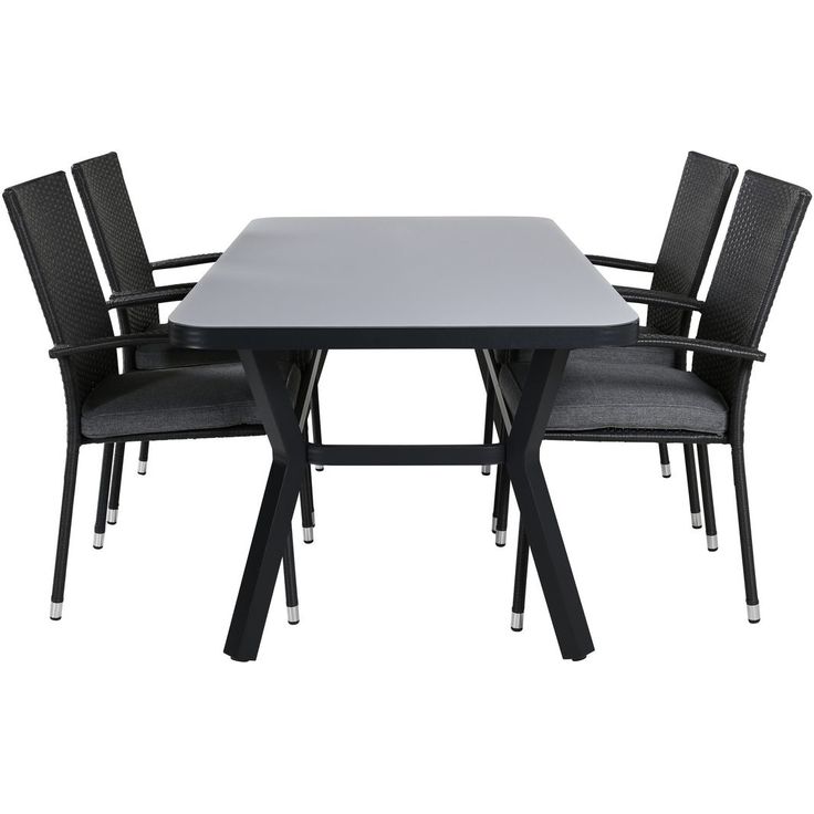 Ruokailuryhmä Venture Home, 160x90cm musta Virya-pöytä + 4 mustaa Anna-tuolia