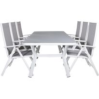 Ruokailuryhmä Venture Home, 200x100cm valkoinen/harmaa Virya-pöytä + 6 harmaa/valkoista Break-säätötuolia