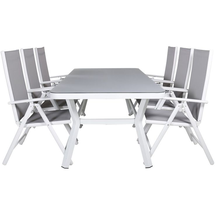 Ruokailuryhmä Venture Home, 200x100cm valkoinen/harmaa Virya-pöytä + 6 harmaa/valkoista Break-säätötuolia