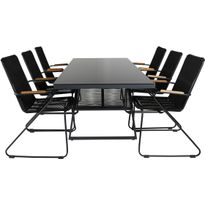 Ruokailuryhmä Venture Home, 193x90cm Dallas-pöytä + 6 mustaa Bois-tuolia