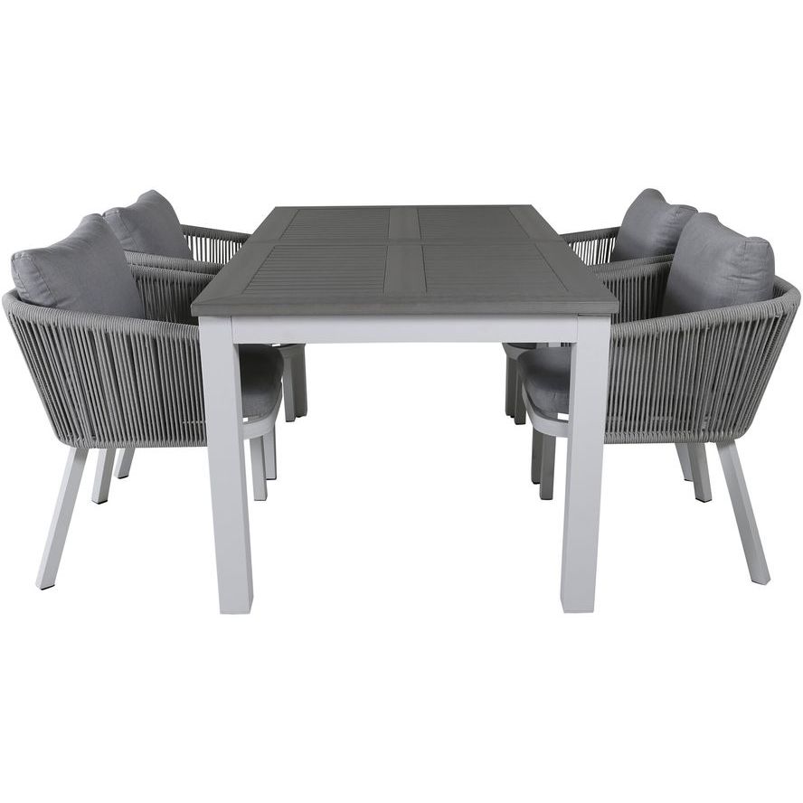 Ruokailuryhmä Venture Home, 152/210x90cm harmaa/valkoinen jatkettava Albany-pöytä + 4 harmaa/valkoista Virya-tuolia