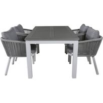 Ruokailuryhmä Venture Home, 152/210x90cm harmaa/valkoinen jatkettava Albany-pöytä + 4 harmaa/valkoista Virya-tuolia