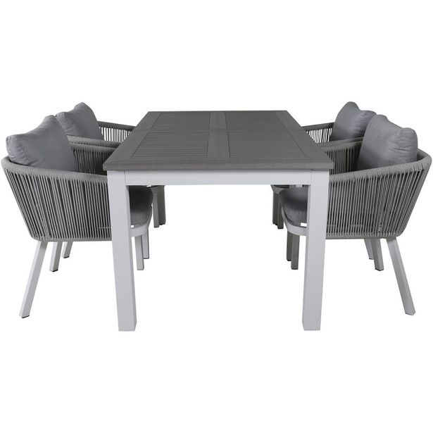 Ruokailuryhmä Venture Home, 152/210x90cm harmaa/valkoinen jatkettava Albany-pöytä + 4 harmaa/valkoista Virya-tuolia