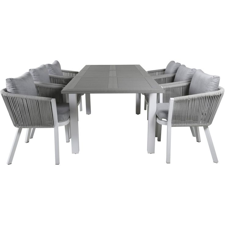 Ruokailuryhmä Venture Home, 152/210x90cm harmaa/valkoinen jatkettava Albany-pöytä + 6 harmaa/valkoista Virya-tuolia