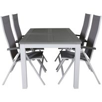 Ruokailuryhmä Venture Home, 152/210x90cm harmaa/valkoinen jatkettava Albany-pöytä + 4 harmaa/valkoista Albany Light -säätötuolia