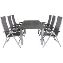 Ruokailuryhmä Venture Home, 152/210x90cm harmaa/valkoinen jatkettava Albany-pöytä + 6 harmaa/valkoista Albany Light -säätötuolia