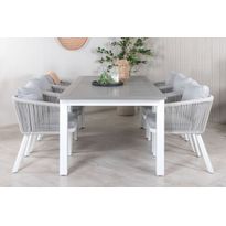 Ruokailuryhmä Venture Home, 224/324x100cm jatkettava harmaa/valkoinen Albany-pöytä + 6 harmaa/valkoista Virya-tuolia