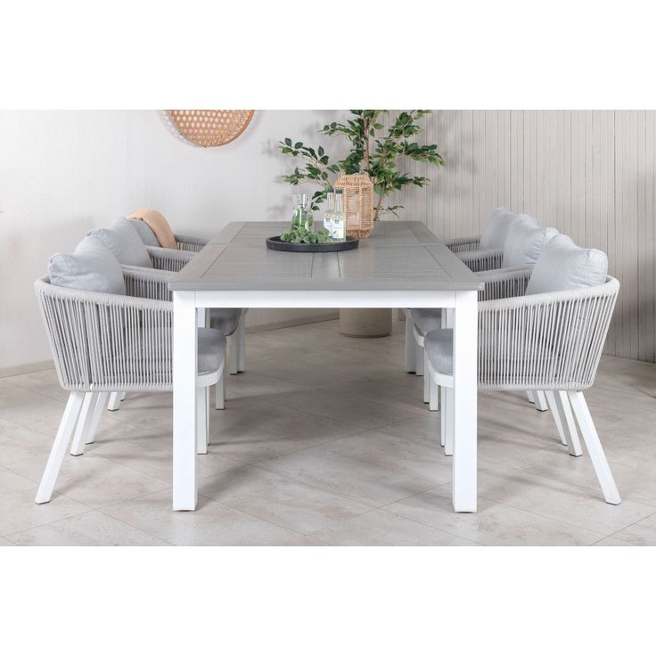 Ruokailuryhmä Venture Home, 224/324x100cm jatkettava harmaa/valkoinen Albany-pöytä + 6 harmaa/valkoista Virya-tuolia