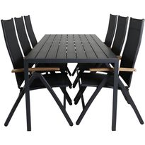 Ruokailuryhmä Venture Home, 205x90cm musta Break-pöytä + 6 mustaa Panama-säätötuolia